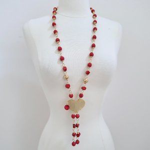 NATTY VALDEZ Red bead necklace w Heart pendant